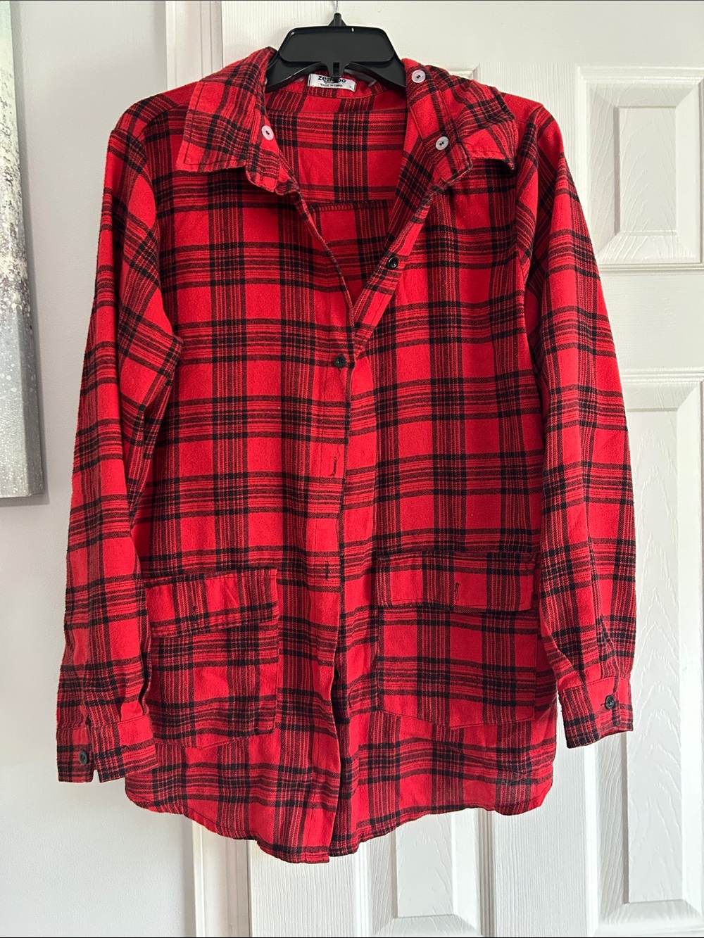 Womenβs Red Plaid Shirt Jacket